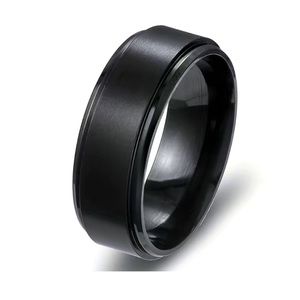 Black Stainless Steel Spinner Ring Mens Anxiety Fidget Band Matte Comfort Fit